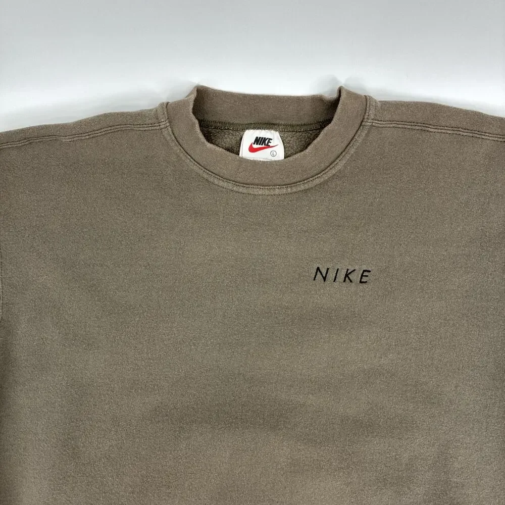 Vintage Nike Pullover Sweatshirt Men Large Brown Logo Embroidered 90s USA Rare